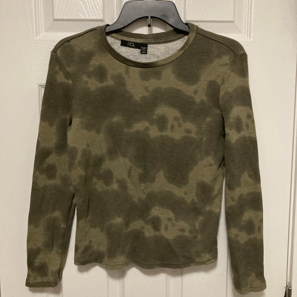 RDI Fatigue Army Green Camouflage Crop Waffle Knit Long Sleeve Shirt #F
